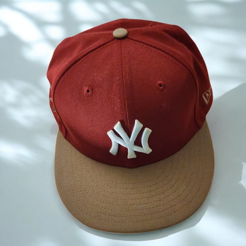 New Era 59FIFTY NY Yankees Fitted Hat 7 1/2 Maroon Tan World Series